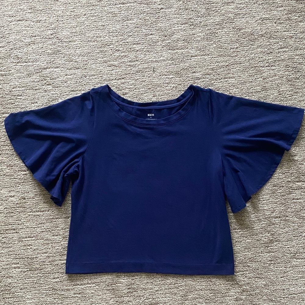 Anthropologie Deep Blue Flutter Sleeve Maeve Blouse